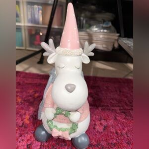 Christmas Reindeer with Christmas Tree 🦌 Holiday Resin Figurine, NEW pink